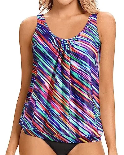 floral-print swimsuitBlouson Tankini Tops Loose Fit Tank Tops