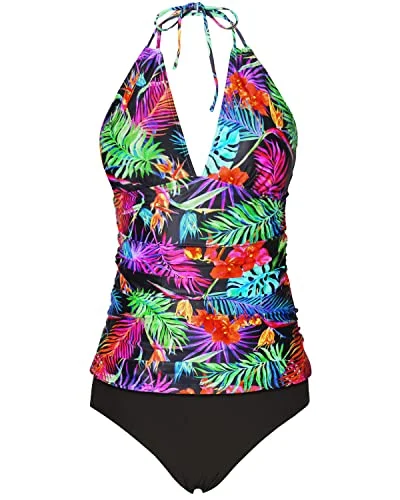 swimsuit with a lace trimPlus Size Two Piece Halter Ruched Bathing Suit