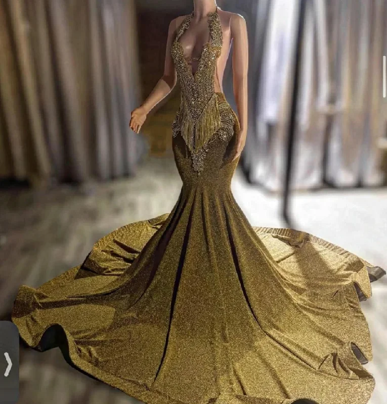 Motherhood dresses for pregnant womenSparkly Gold Diamonds Prom Dress Court Train Beads Crystals Rhinestones Wedding Reception Evening Gown Birthday Party Gown