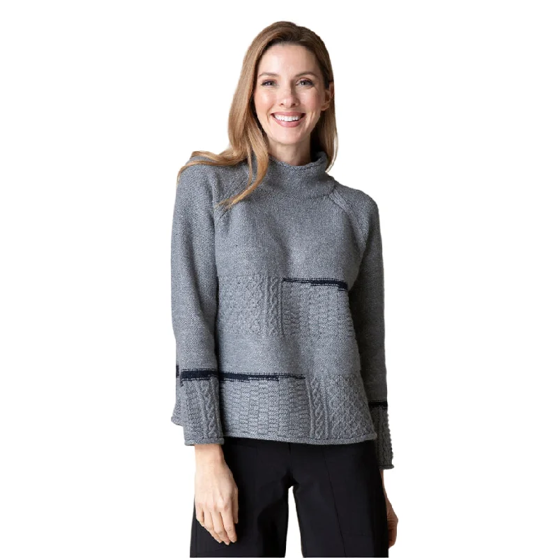 A-line women's sweaterHabitat "Harvest Tweed" Mixed Cable Stitch Pullover in Iron - 89101-IRN -