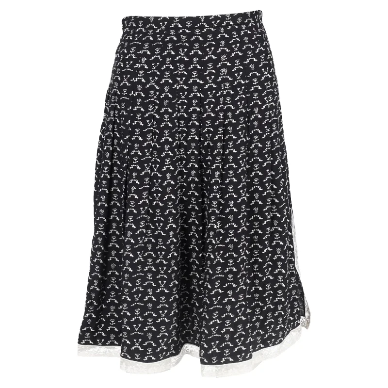 Checkered women's skirtsChloé Flower Printed Pleated Midi Skirt in Black Cotton