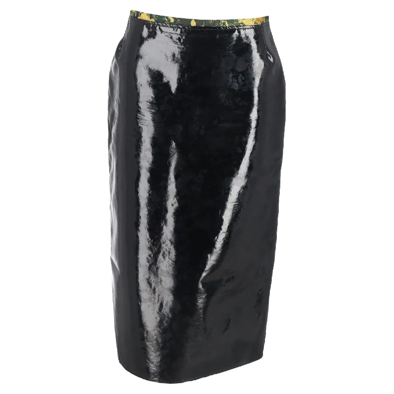 Maxi dresses for womenDries Van Noten Printed Waistband Detail Midi Skirt in Black Faux Leather