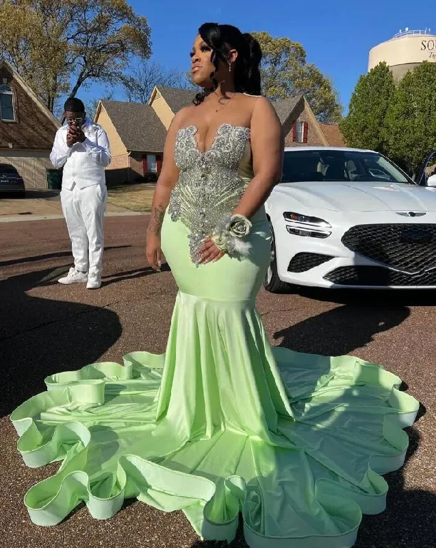 Bridesmaid dresses for womenMint Green Sparkly Mermaid Prom Ceremony Formal Dresses for Black Girl Luxury Diamond Evening Birthday Gala Dress Plus Size