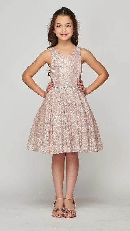 Midi dresses for womenShort Flower Girl Sleeveless Metallic Glitter Dress