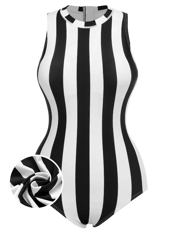 swimsuit with hooks and eyes1950s Contrast Stripes Triangle One-Piece Swimsuit