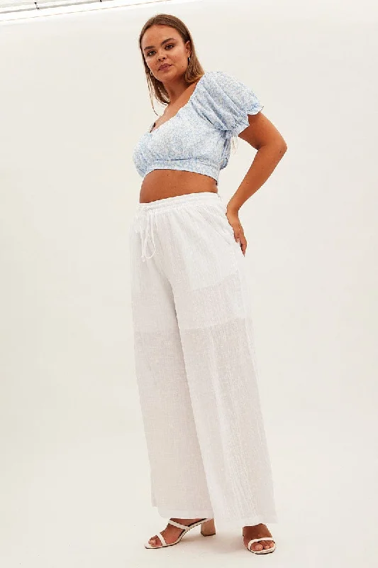 Tall women's jeansWhite Wide Leg Pants High Rise Cotton