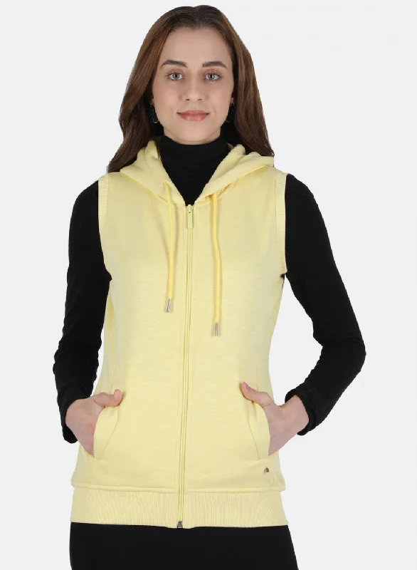 women's hooded jumpers with lace-up details on the sleevesWomen Yellow Solid Sweatshirt