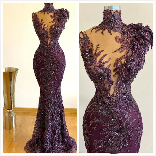 Bodycon dresses for womenLuxurious Arabic Style Mermaid Prom Party Dresses Grape Full Lace Beaded Plus Size Formal Evening Occasion Gowns Robe De So