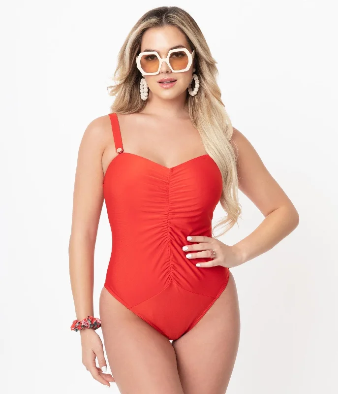 lady's swimsuitBettie Page x Playful Promises Honey Red One Piece Swimsuit