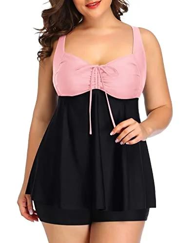 low-cut swimsuitWomen's Plus Size Bowknot Tankini Swimsuits Push Up Padded Bra-Pink And Black