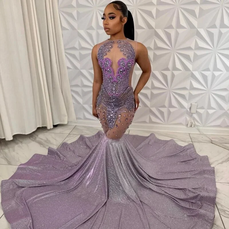 Workout dresses for active lifestylesLuxury Diamond Prom Dresses 2024 Sheer Neck Rhinestone Sequin Party Gowns Black Girls Mermaid Evening Dress Vestidos De Festa