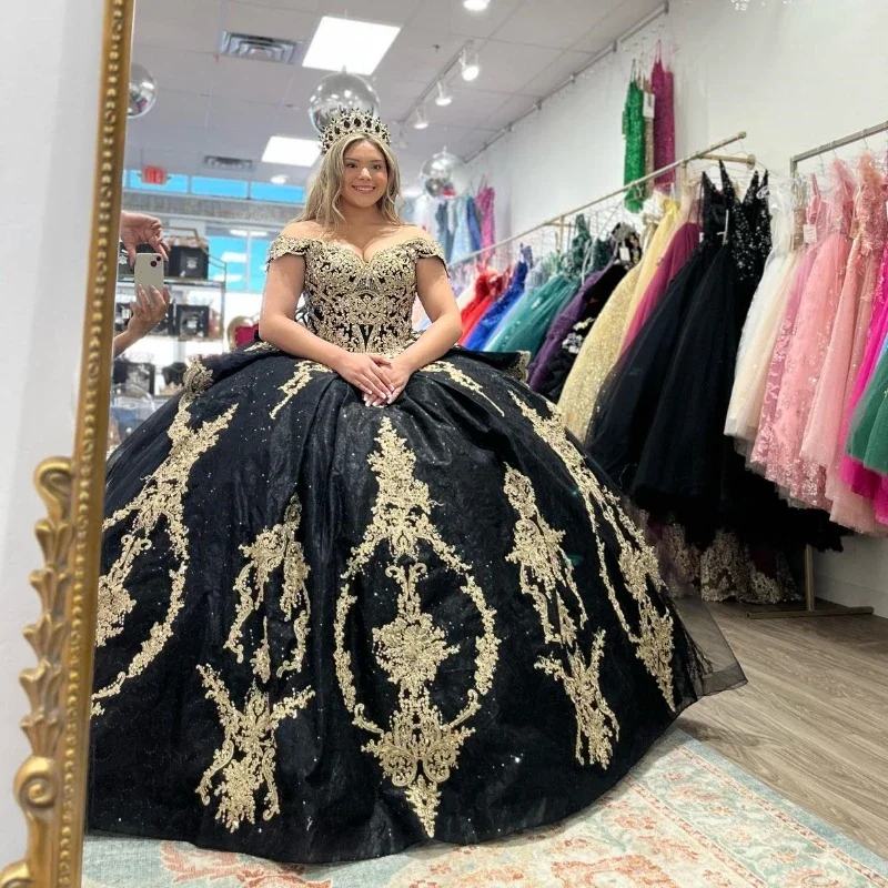 Leather dresses for womenLuxury Black Sweetheart Ball Gown Quinceanera Dresses 2024 Gold Appliques Beads Sweet 15 16 Birthday Party Formal Wear Pageant