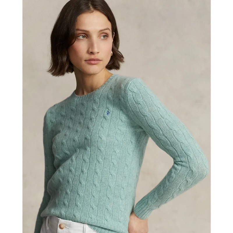 Fine knit women's sweaterPolo Ralph Lauren - Julianna Cable Knit Crewneck Cashmere/Wool Sweater - April Green Melange