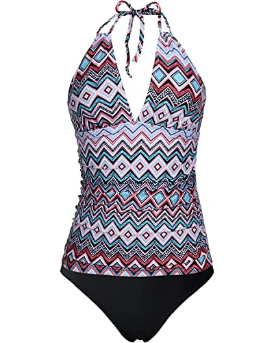 monokini swimsuitPlus Size Double Strap Two Piece Deep V-Neck Tankini