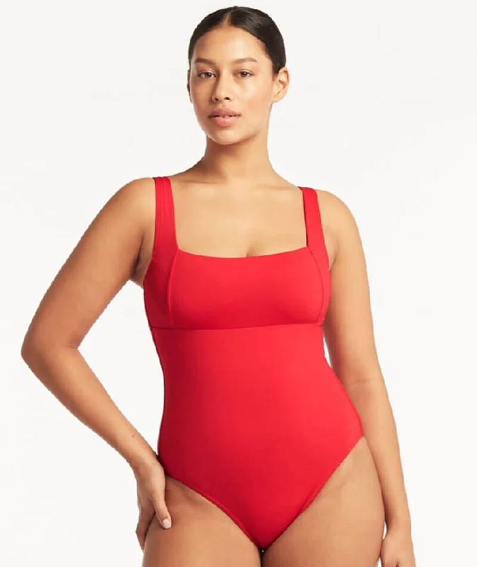 swimsuit for mermaid performancesSea Level Eco Essentials Square Neck One Piece Swimsuit - Red