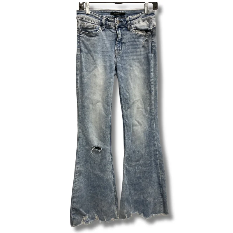 Jeans with a raw hem for an unfinished and rugged lookJeans Flared By Flying Monkey In Blue Denim, Size: 4