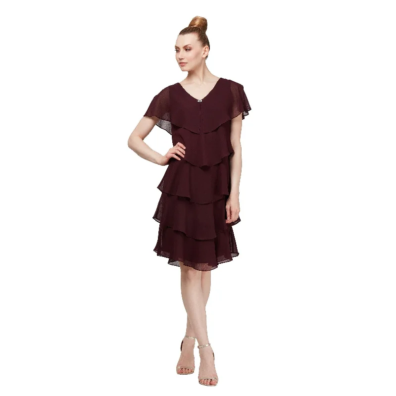 Tall women's dressesSL Fashions 117525 Short Tiered Chiffon Dress