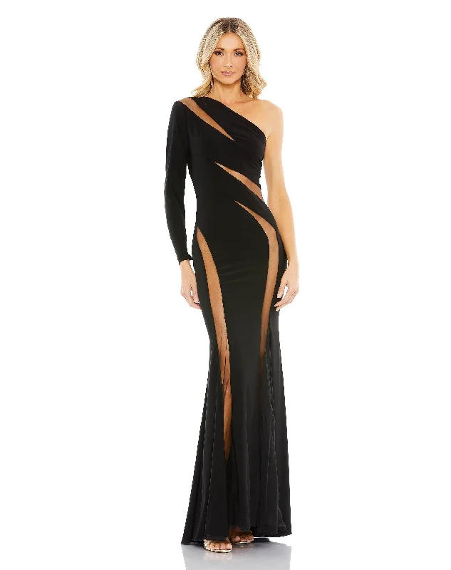 High-neck dresses for womenMac Duggal 11311 Long One Shoulder Formal Dress