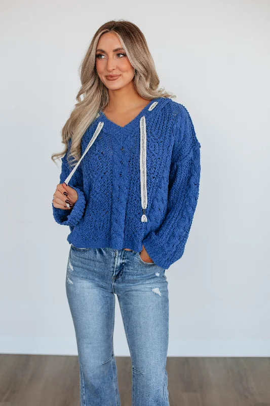 women's hooded sweatshirts with a full-length designRanelle Knit Pullover - Royal Blue