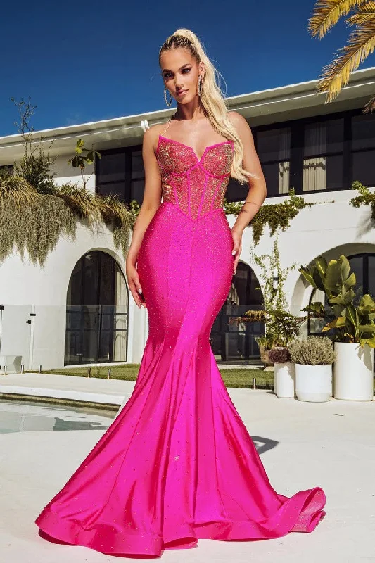 Satin dresses for womenPortia and Scarlett PS23360 Long Beaded Mermaid Prom Dress