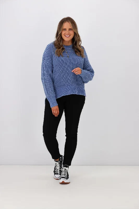 Ripped and distressed women's sweaterFoxwood Winnie Knit Crew Duke Blue