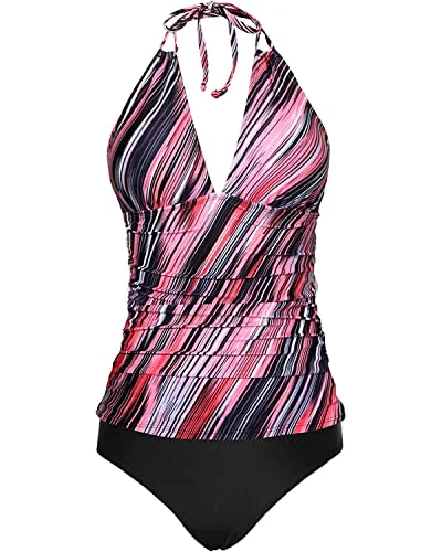 elegant swimsuitPlus Size Backless Tankini Ruched Bathing Suit