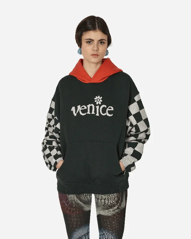 women's hooded sweatshirts with sequined embellishmentsVenice Checked Sleeve Hooded Sweatshirt Black