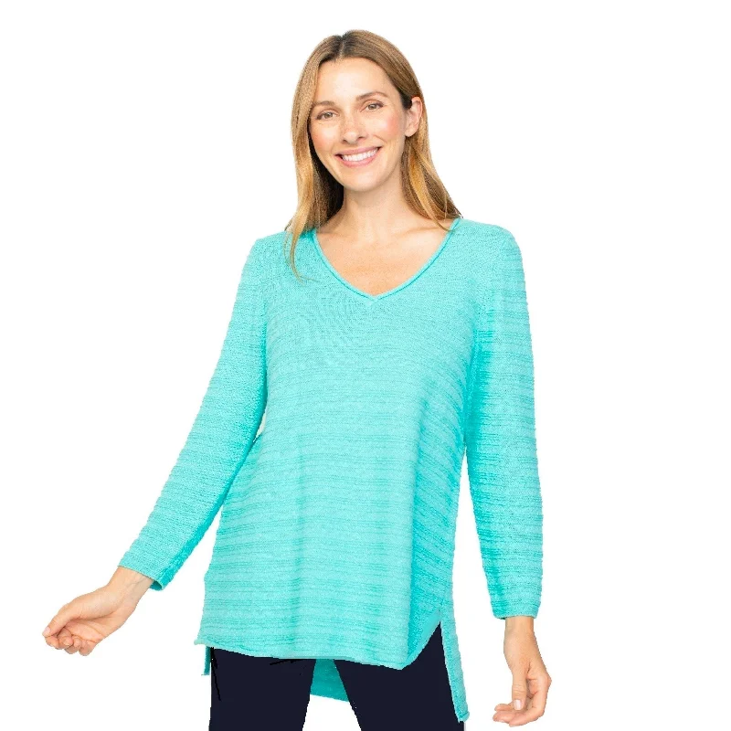 Dressy women's sweaterHabitat Textured Stripe V-Neck Tunic in Seaglass - 80115-SEA