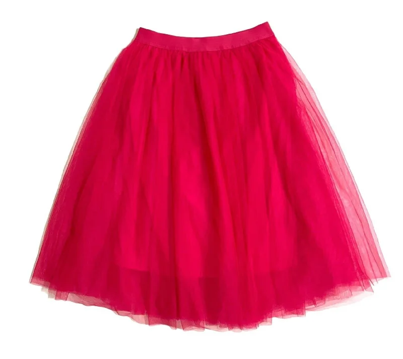 Machine-washable women's bottomsWomen's Tulle Elastic Waist Midi Skirt In Hot Pink