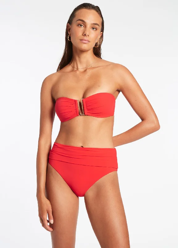 beach swimsuitJetset Fold Down High Waisted Bikini Bottom - Cherry