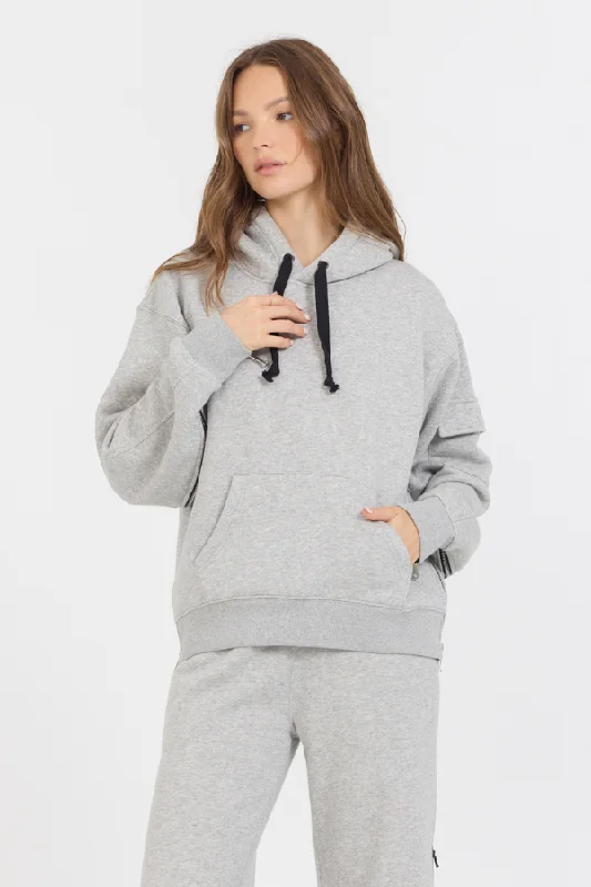 cozy women's hooded topsPure Grey Contrast Black Zipper Hoodie