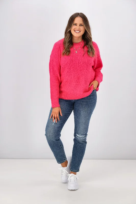 High-low hem women's sweaterShine On Label Winnie Moss Stitch Jumper Pink