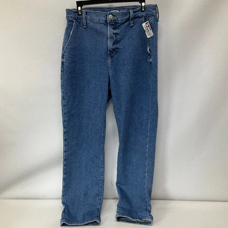 Distressed jeans with bleach spots for a unique appearanceJeans Straight By Old Navy In Blue Denim, Size: 8