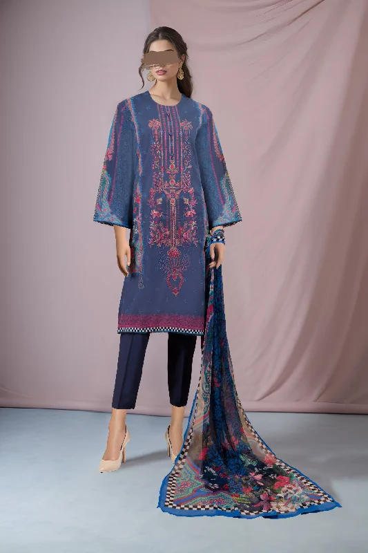 women's suit sets for business casualPrinted Embroidered Lawn Stitched 3 Piece With Chiffon Dupatta