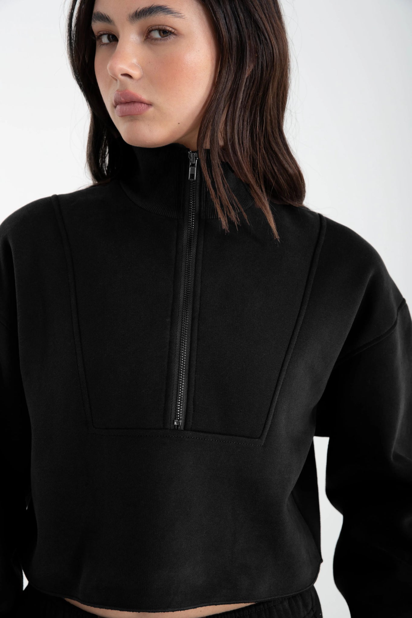 women's hooded jumpers with a cinched waist for a flattering silhouetteArlo 1/2 Crop Sweater (Black)