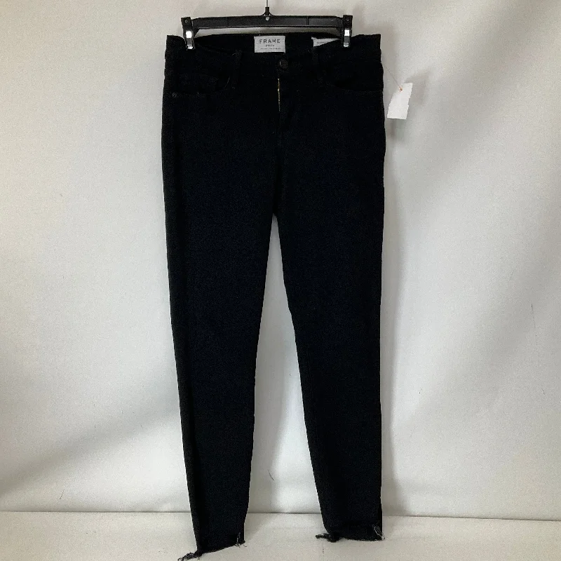 Leather-trimmed jeans for a luxurious touchJeans Skinny By Frame In Black Denim, Size: 4