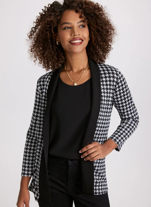 Plus-size women's sweaterHoundstooth Knit Cardigan