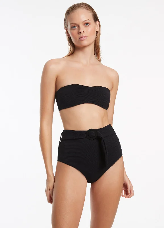 swimsuit with a lace trimIsla Rib Belted High Waisted Bikini Bottom - Black