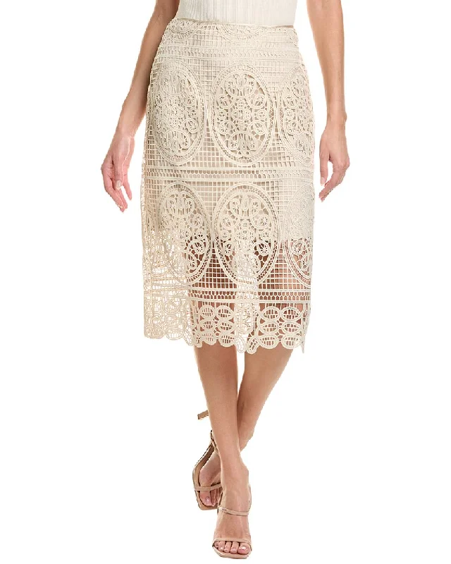 High-waisted women's jeansElie Tahari Silk-Trim Lace Skirt