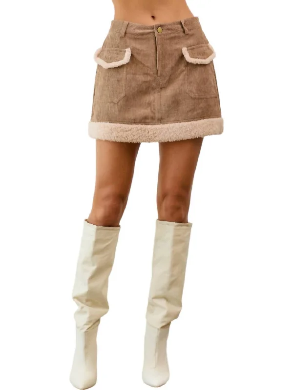 Women's casual bottomsSherpa Corduroy Mini Skirt In Tan