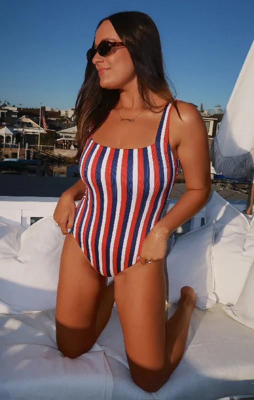 chic swimsuitThe Ribbed One Piece ~ Americana Stripe Micro Rib