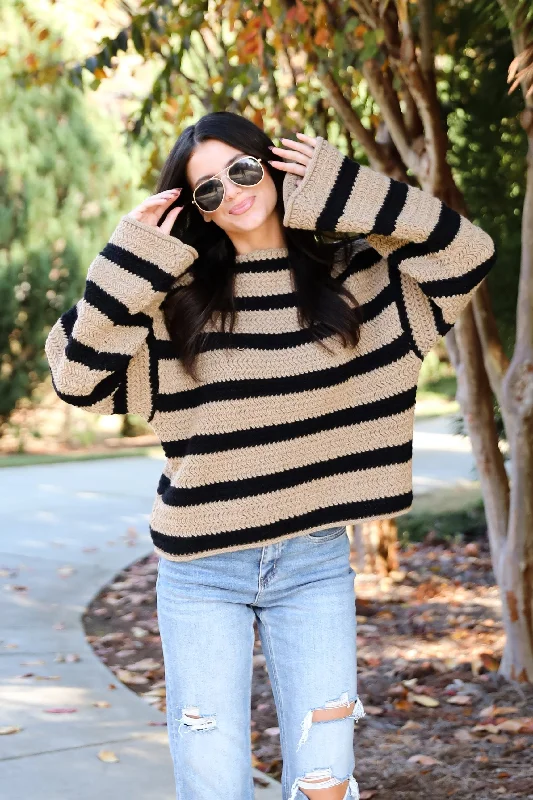 Mustard yellow women's sweaterCozy Warmth Taupe Striped Sweater