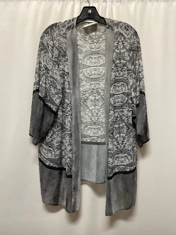 Geometric print women's sweaterCardigan By Susan Graver In Grey, Size: 1x