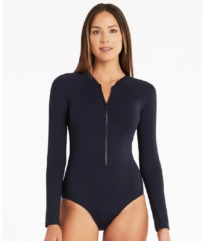 swimsuit for windsurfingSea Level Eco Essentials Long Sleeve A-DD Cup One Piece Swimsuit - Night Sky