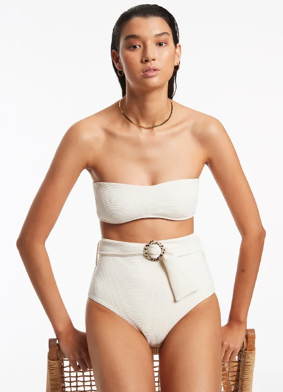 swimsuit for mermaid performancesIsla Rib Belted High Waisted Bikini Bottom - Cream