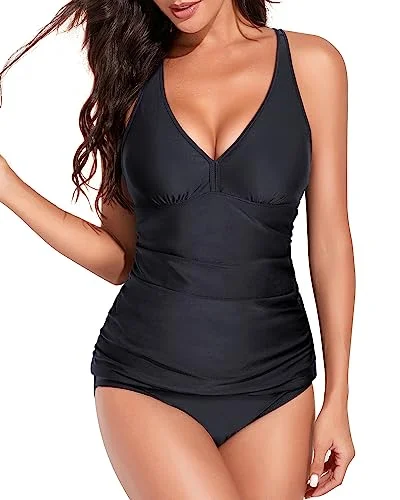 swimsuit with built-in braTwo Piece Tankini Tummy Control Swimwear