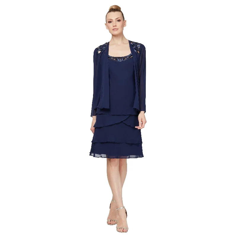 Workwear women's dressesSL Fashions 110692M Short Tiered Skirt Jacket Dress