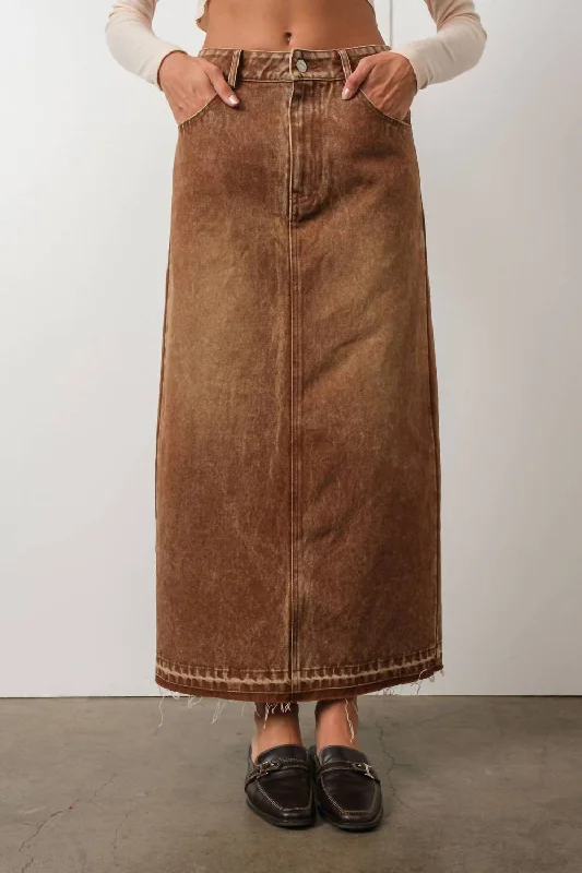 Maternity women's leggingsWashed Denim Skirt In Brown