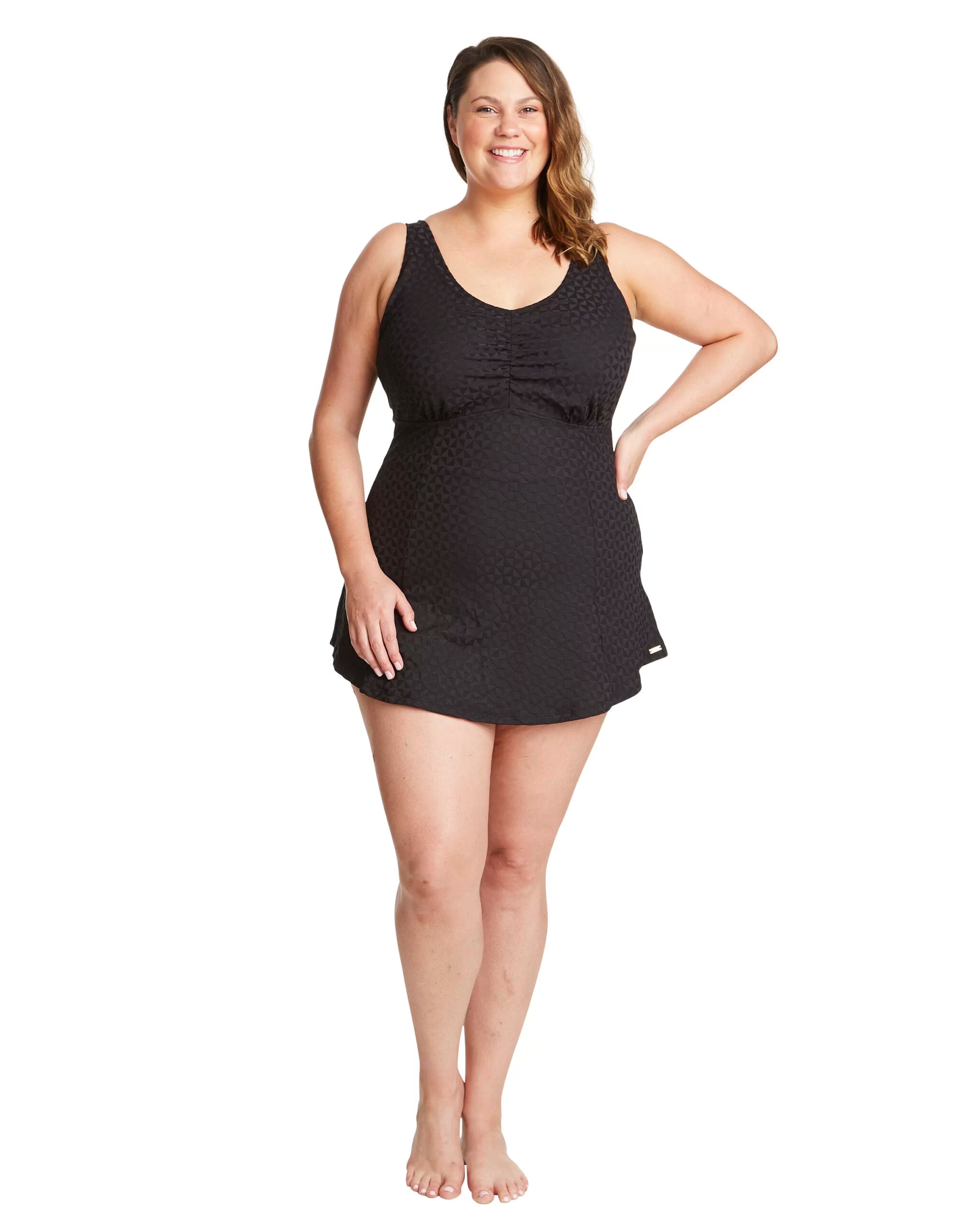 swimsuit with a plunging necklineGenevieve Black Swimdress