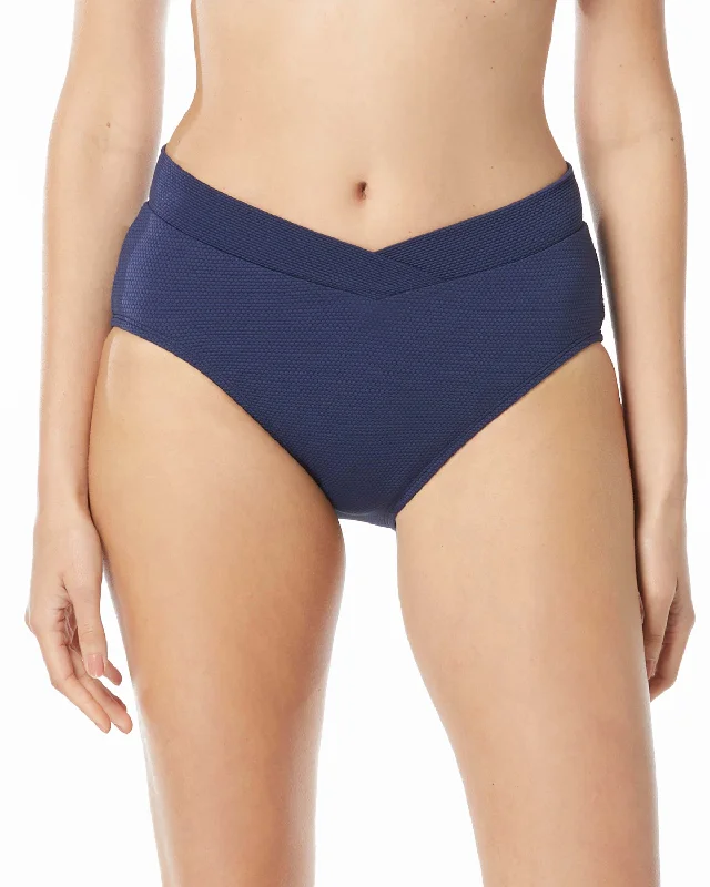 high-performance swimsuit2024 Beach House Pique Solids Letty Crossover Textured Bikini Bottom - H51581